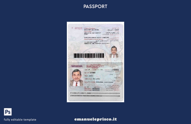 modello di passaporto iraniano in stile verificato (presente).